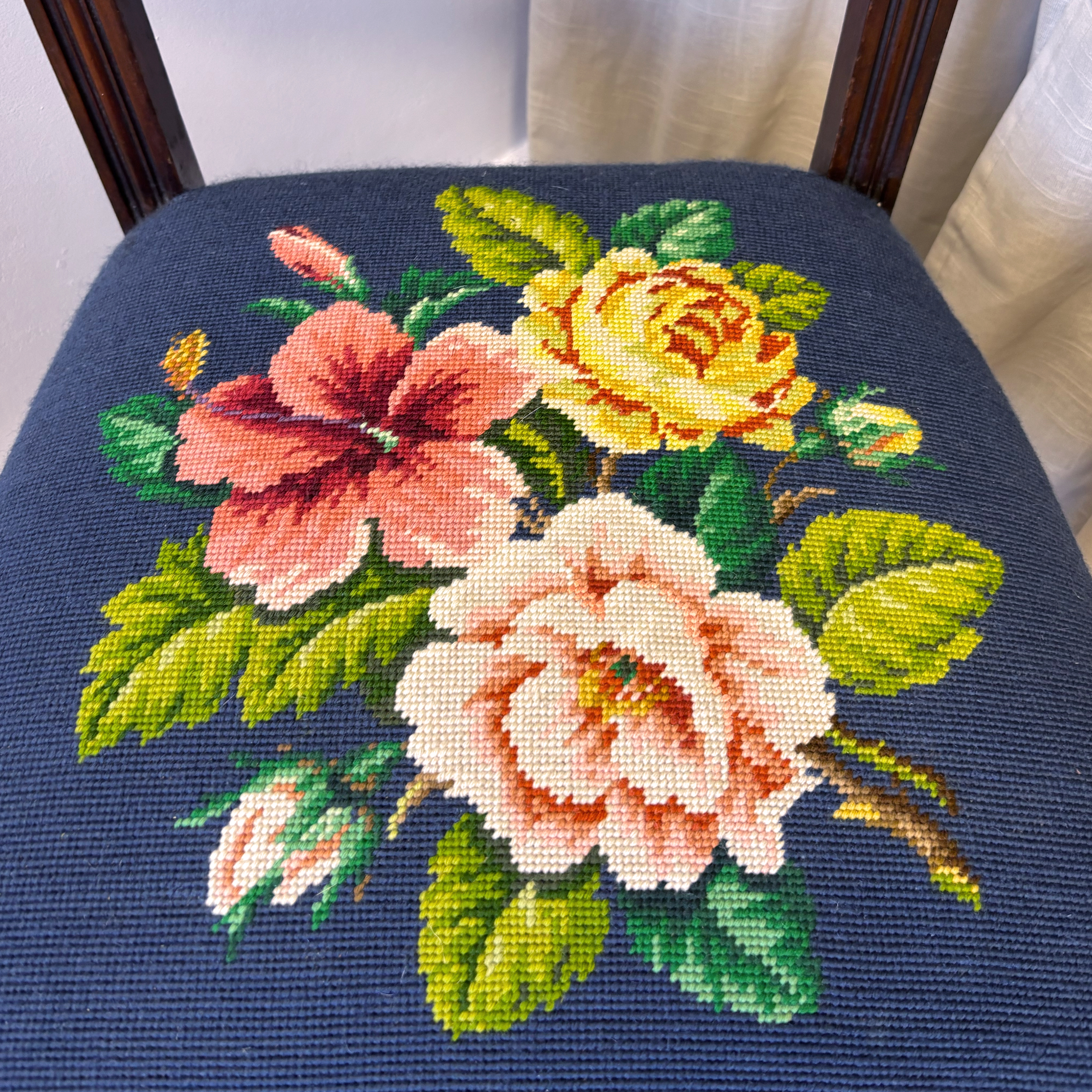 Edwardian Mahogany Floral Needlepoint Chair