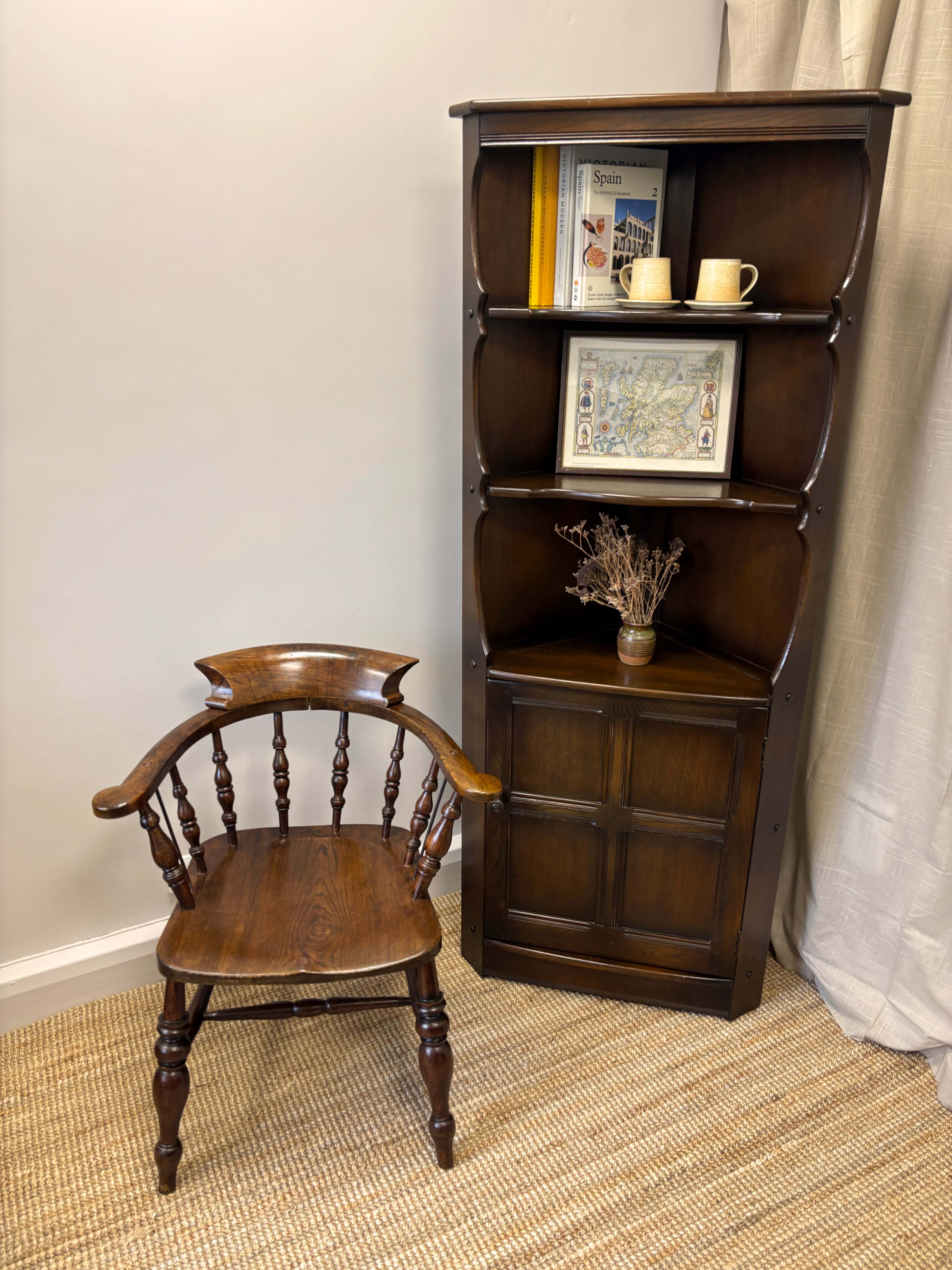 Dark Ercol Corner Cabinet / Bookcase