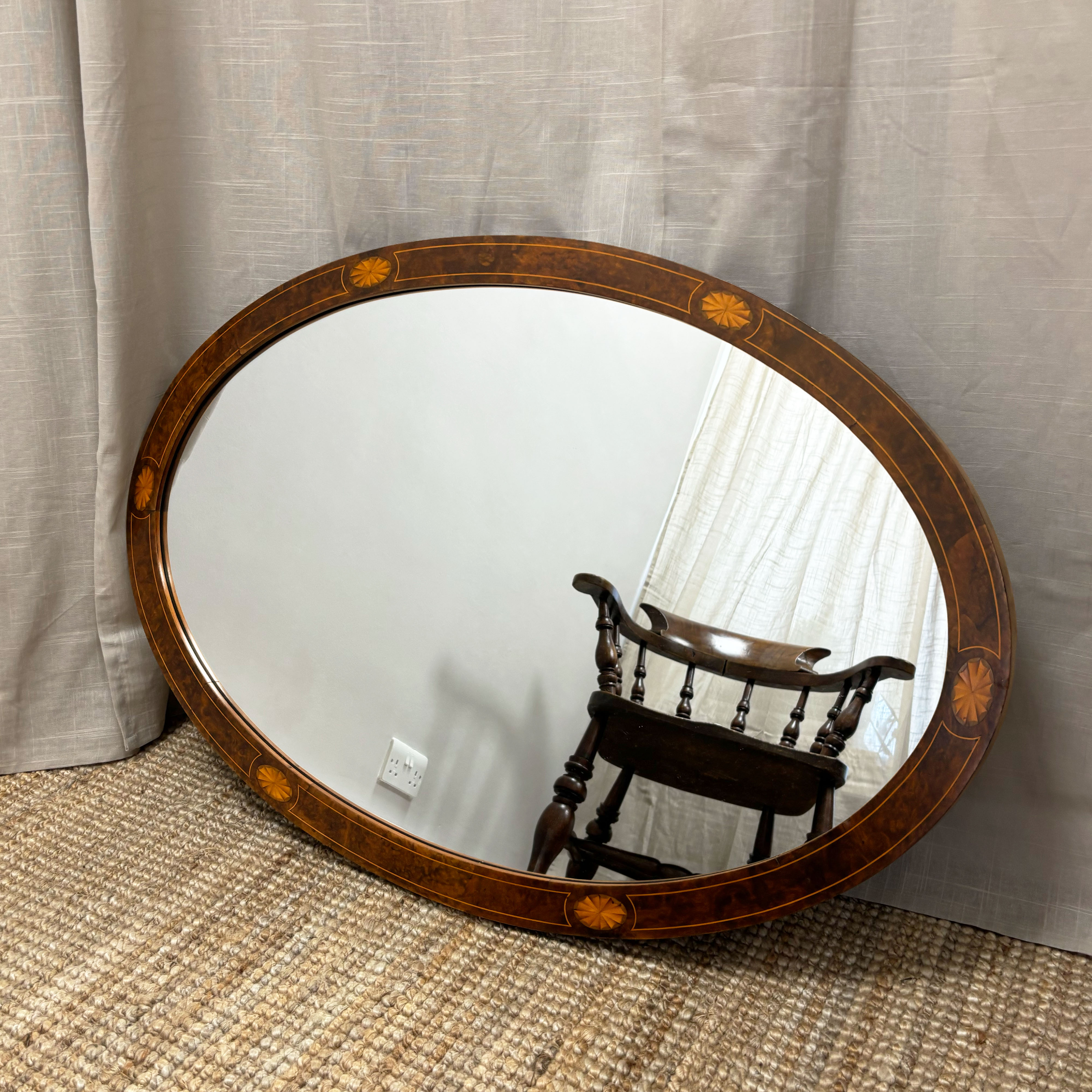 Oval Burr Walnut Framed Wall Mirror