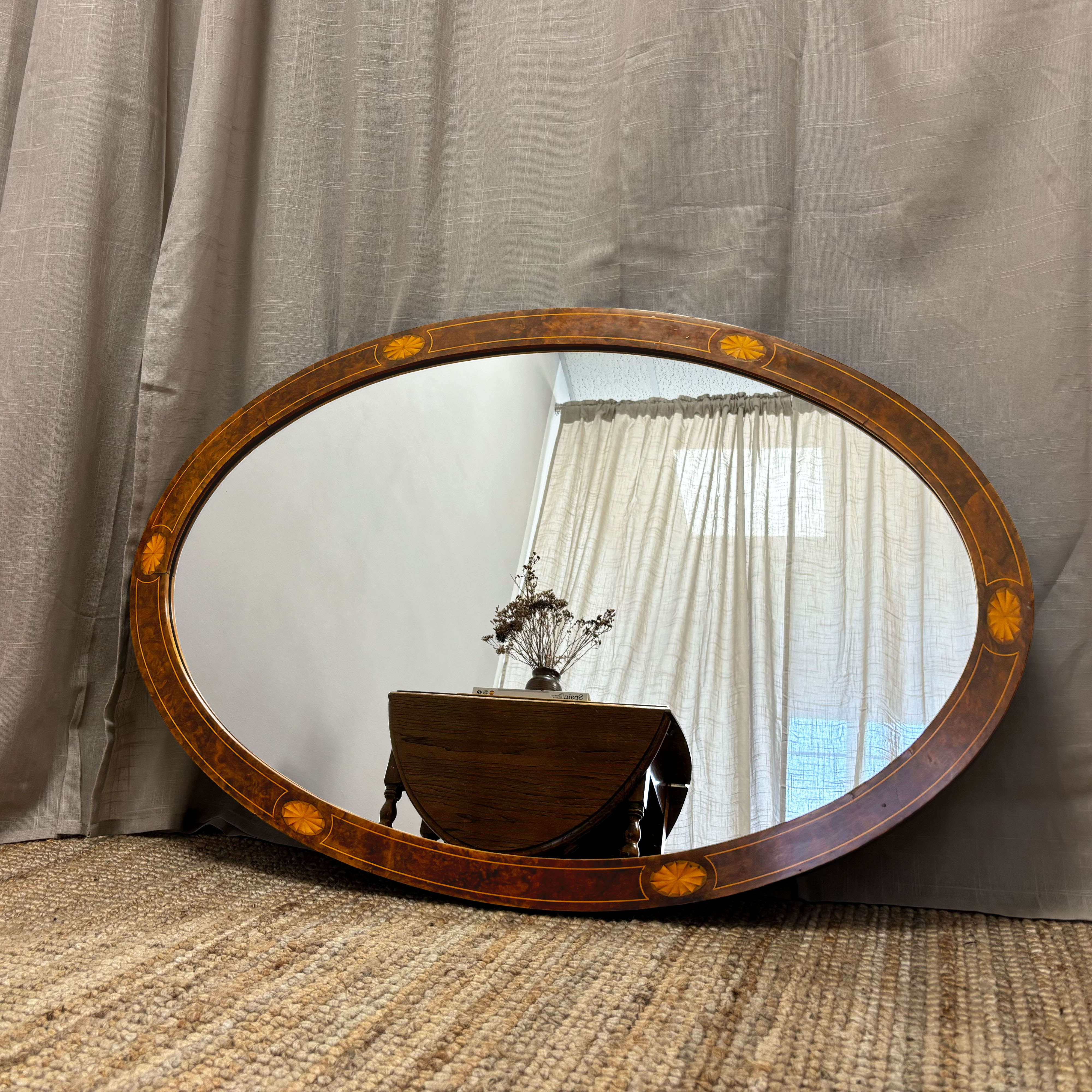 Oval Burr Walnut Framed Wall Mirror